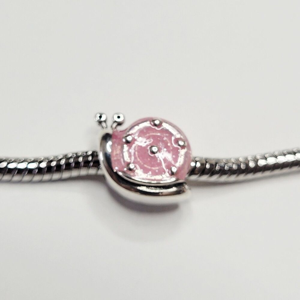 NWT For Pandora Charm Bracelets Pink And Silver Snail In A Shell Slider Charm - Picture 3 of 6